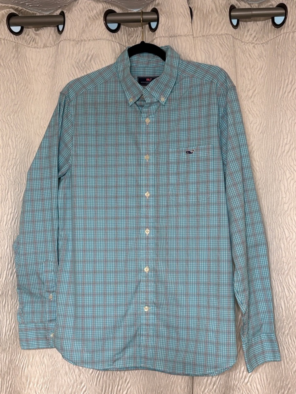 Vineyard Vines Men's Plaid Button-Down Shirt - Teal Blue- Size Medium